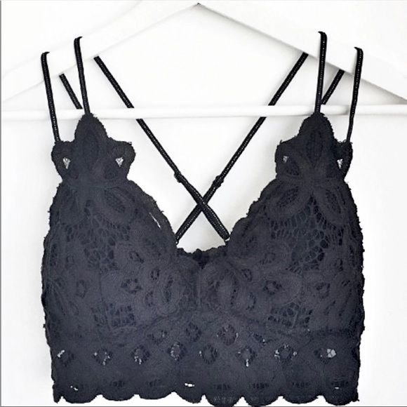 BOHO SCALLOPED LACE BRALETTE - BLACK - Picture 3 of 6